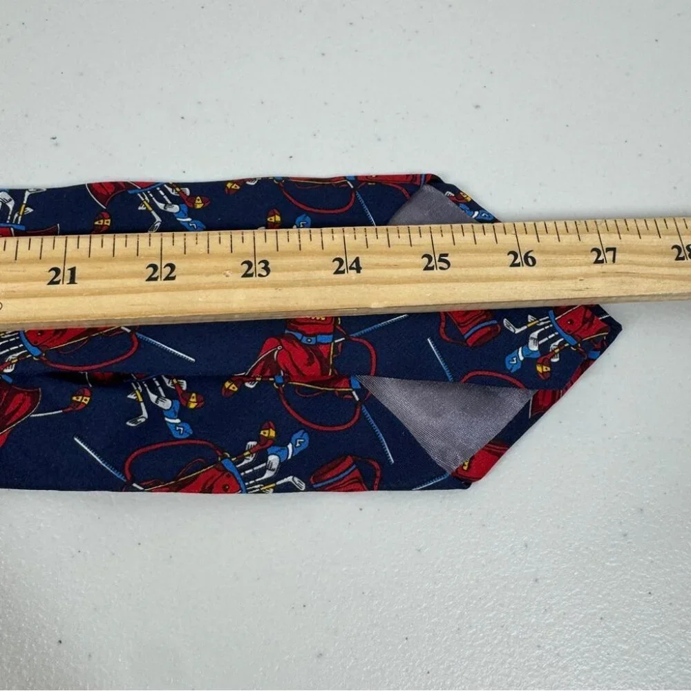 Arturo Nucci Silk Golf Novelty Tie Navy Red Golf Bag Print Necktie Funky Style